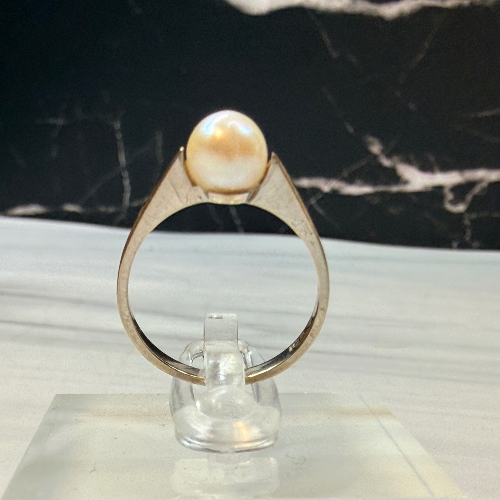 Vintage 10K Yellow Gold Pearl Solitaire Ring Size 5.5 Minimalist Jewelry 1.7gr